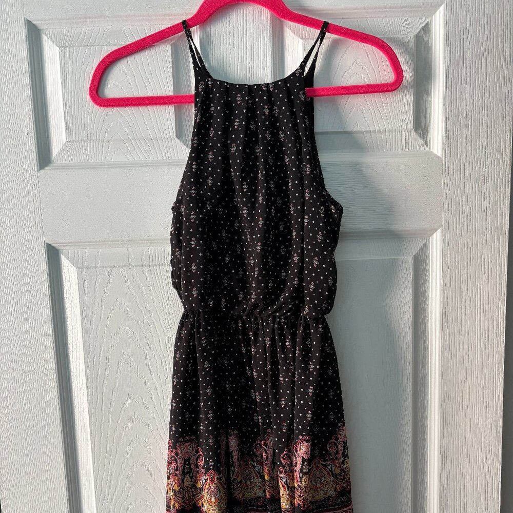 Francesca's Mi Ami Dress Floral Chiffon High Neck Straps Sleeveless